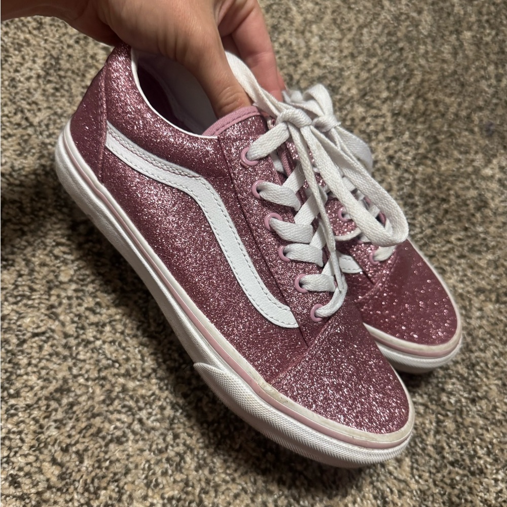 Vans Pink Glitter Old Skool Sneakers with White Sidestripe